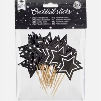 PATYCZKI KOKTAJLOWE NA IMPREZĘ 24 SZT. SREBRNE GWIAZDKI [19118]