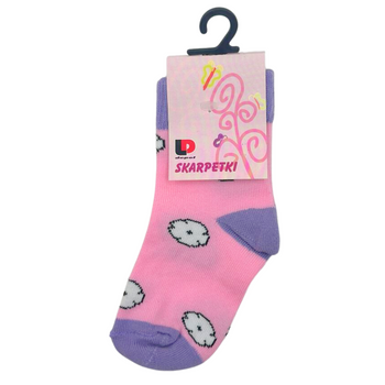 SKARPETKI DZIECIĘCE RÓŻOWE W KWIATKI BIAŁE 10-12 CZARNA OBRAMÓWKA DEPOL [16140]