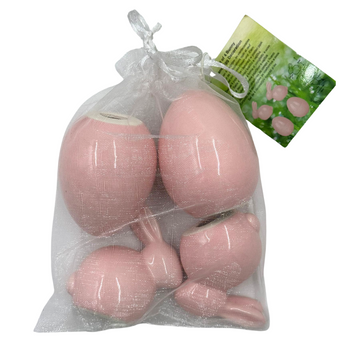 WIELKANOCNY ZESTAW 4 FIGUREK CERAMICZNYCH RÓŻOWE [28597]
