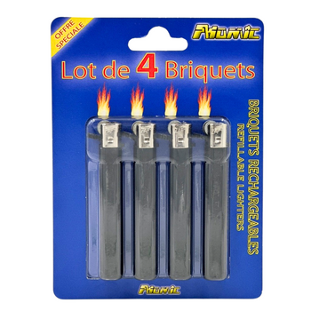 Zestaw 4 zapalniczek krzesiwowych wielokrotnego napełniania ATOMIC [16602]