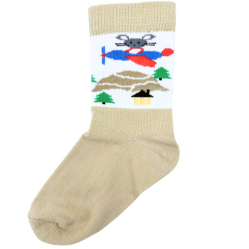 SKARPETKI DZIECIĘCE BEŻOWO-BIAŁE Z MYSZKĄ 15-16 DEPOL [5249]