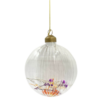 SZKLANA ZAWIESZKA W PRĄŻKI Z SUSZONYMI KWIATAMI POMARAŃCZOWA GAŁĄZKA [28526]