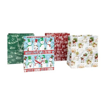 ZESTAW TOREBEK PREZENTOWYCH ŚWIĄTECZNYCH W RÓŻNE WZORY 4 SZTUKI 29X15X33CM HOHO MERRY CHRISTMAS [20890]
