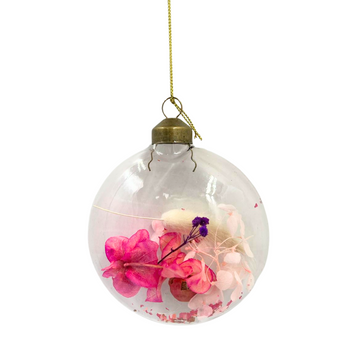 SZKLANA ZAWIESZKA GŁADKA Z SUSZONYMI KWIATAMI RÓŻOWY KWIATEK [28535]