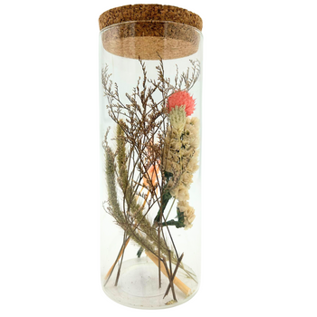 SUSZONA DEKORACJA W SZKLANYM SŁOIKU SUSZONA TRAWA I RÓŻOWY KWIATEK [16524]
