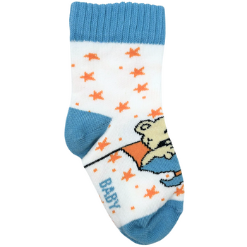 SKARPETKI DZIECIĘCE Z MISIEM POMARAŃCZOWE GWIAZDKI NIEBIESKIE WYKOŃCZENIE [20352]