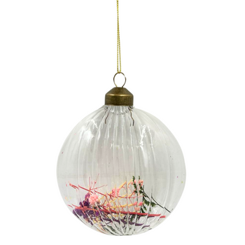 SZKLANA ZAWIESZKA W PRĄŻKI Z SUSZONYMI KWIATKAMI ZIELONA GAŁĄZKA [28528]