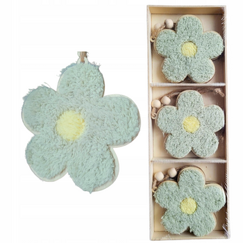 ZAWIESZKI DREWNIANE PLUSZOWE KWIATKI ZIELONE [29060]