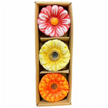 FIGURKI CERAMICZNE KWIATKI 3SZT. RÓŻOWY ŻÓŁTY POMARAŃCZOWY [28562]