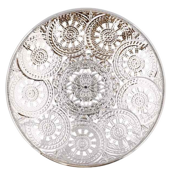 SREBRNY DEKORACYJNY TALERZYK POD SZKLANKĘ 13CM AŻUROWY -[15886]