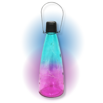 LAMPKA SOLARNA BUTELKA WISZĄCA CIENIOWANA RÓŻOWO NIEBIESKA -[17112]