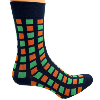 SKARPETKI MĘSKIE ACTIVE 39-41 DERBY GRANATOWE KWADRACIKI ZIELONO-POMARAŃCZOWE [16127]