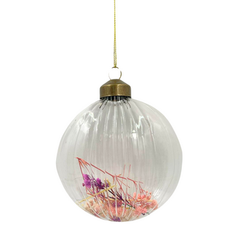 SZKLANA ZAWIESZKA W PRĄŻKI Z SUSZONYMI KWIATAMI ŻÓŁTY PATYCZEK [28531]