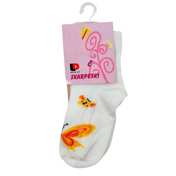 BIAŁE SKARPETKI DZIECIĘCE W MOTYLKI POMARAŃCZOWE 10-12 DEPOL [16113]