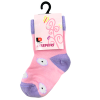 SKARPETKI DZIECIĘCE RÓŻOWE W BIAŁE KWIATKI 10-12 DEPOL OBRAMÓWKA FIOLETOWA [5242]