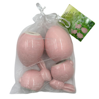 WIELKANOCNY ZESTAW 4 FIGUREK CERAMICZNYCH RÓŻOWE [28597]