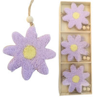 ZAWIESZKI DREWNIANE PLUSZOWE KWIATKI FIOLETOWE 8 LISTKÓW [29127]